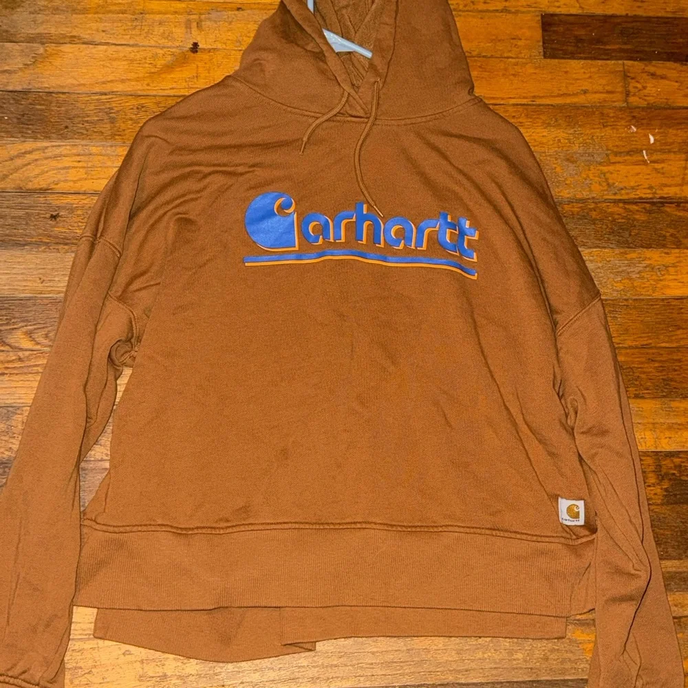 Carhartt Brown Hoodie with Blue Logo - Picture 2 of 3